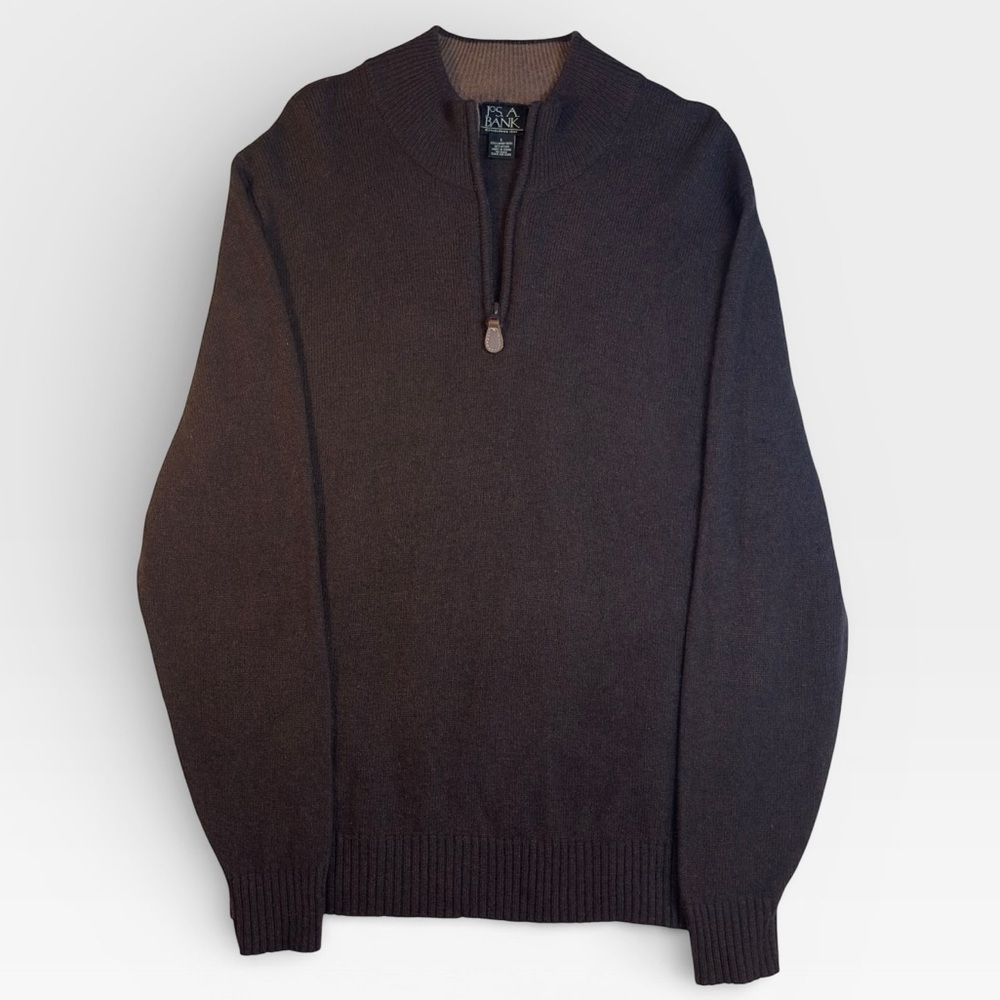 Jos. A. Bank Mens Brown Quarter Zip Pullover 80% Lambs Wool LARGE
